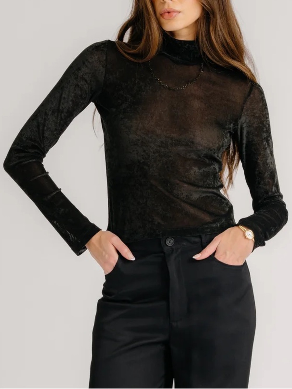 NWT $265 Sz S Sablyn Black Hailey Velvet Sheer Long Sleeve Mock Neck Blouse Top
